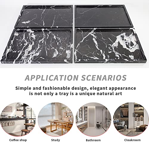 100% Natural Marble Serving Tray Luxury Marble Storage Tray for Home Decor Stone Tray for Bathroom/Kitchen/Vanity/Dresser,Plate Holder for Tissues, Candles, Towel - color: Marble Tray-calacatta Black