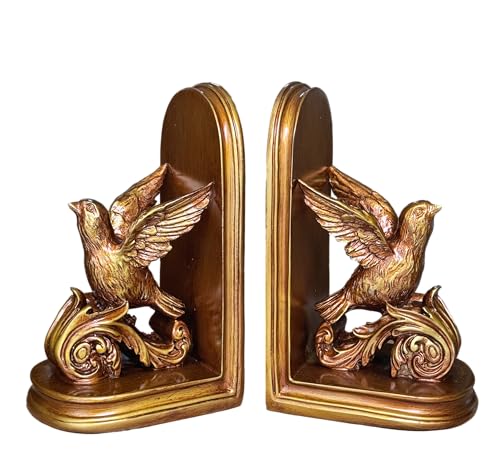 Set of 2 Vintage Bird Bookends, Decorative Bookends for Shelves, Book Ends for Heavy Books (Gold Bird) - color: Gold Bird