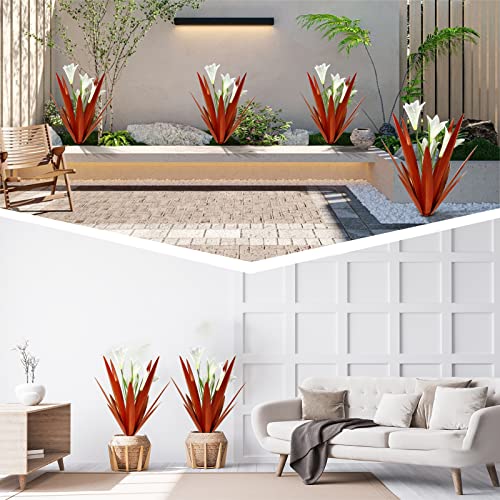Homight Metal Agave Plant Outdoor Decoration Lily Mexican Yard Art Garden Gift Home Decor Hand Painted Metal Agave Garden Yard Statue, Outdoor Lawn Ornaments (2 Big White Lilies) - color: 2 Big White Lilies