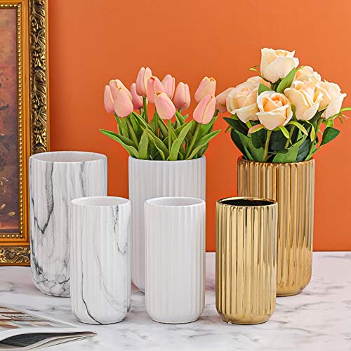 LIONWEI LIONWELI 8.6 inch Gold Ceramic Round Geometric Flower Vase - Ideal Gifts for Friends and Family, Wedding, Bridal Shower, Christmas - color: Gold, size: 8.6 inch