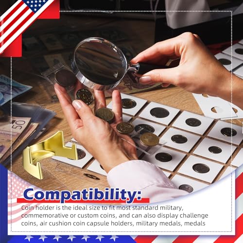 Yaocom 4 Pcs 1.69 Inch Metal Challenge Coin Display Stand Military Coin Holder Medallion Token Holder for Veterans Collectors Fits 2 Inches and up Coins Medals Pocket Watches(Gold) - color: Gold