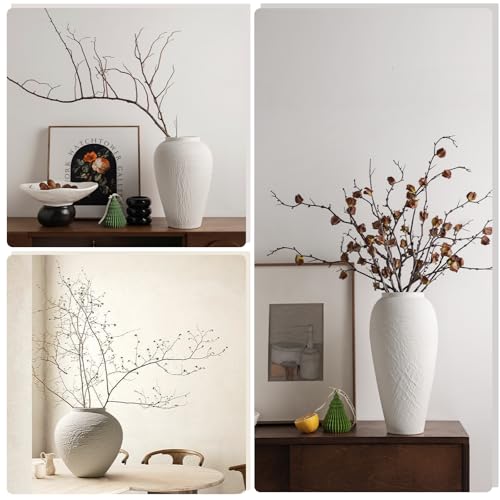 Vintage Ceramic Vase, Minimalist Texture Stone Patterned White Flower Vase, Decorative Vase for Living Room Shelf Farmhouse Dining Table Centerpiece Decor (White Texture Set of 3) - size: White Texture Set of 3