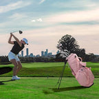 Luxury Womens Golf Bag, PU Leather Golf Stand Bag for Women/Ladies, 14-Way Full-Length Top Dividers, Ultra Lightweight, Large Pockets for Accessories - color: Pink