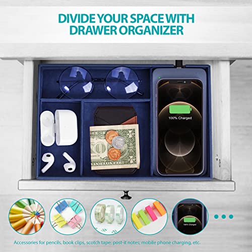 Valet Tray, Built in Wireless Charging Pad, Nightstand Organizer, Bedside Organizer, Mens Jewelry Box, Everyday Carry Tray for Men and Women -Blue - color: Blue