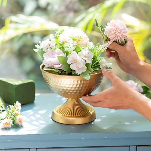 Sziqiqi Urn Vases for Wedding Centrepiece - 6in High Gold Metal Vase Set of 2 Small Vintage Flower Arrangement Pots for Table Centrepieces Elegant Hammered Vase for Christmas Anniversary Party - color: Gold, size: 5.9in - 2 Pc