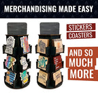 Rotating Display Stand, 3 Tier Wooden Organizer, 4-Sided Display Rack, 360 degree Spinning Multi-Pocket Tabletop Display Stand for Coasters, Stickers, Retail, Showcase, Tradeshow, 17”H, Ebony Color - style: EBONY