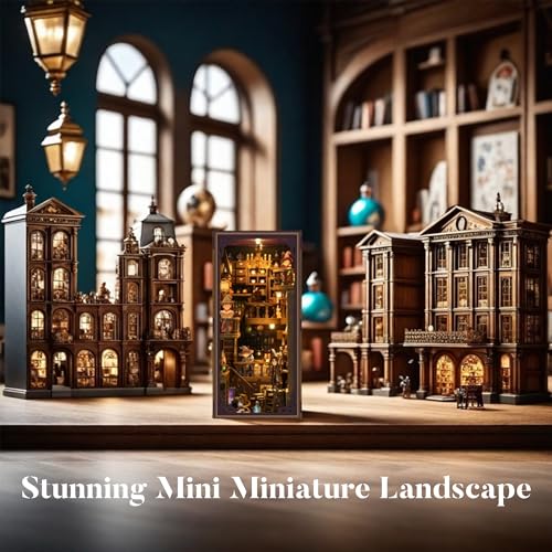Book Nook Kit with Dust Cover & Stickers, Dust Cover, Bookshelf Insert Decor for Birthday, 3D Wooden Bookends Puzzle, Miniature Dollhouse Kit for Adults, Teens, Beginners（Philosophical Library） - style: Philosophical Library