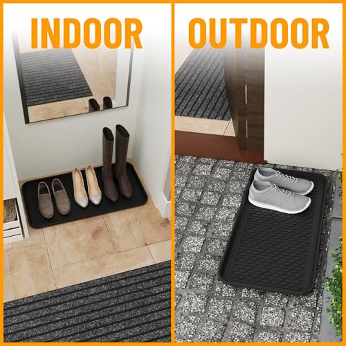 Ottomanson 15" x 30" Multi-Purpose Boot Tray – Waterproof Shoe & Pet Feeding Spill Tray, Litter Box & Pee Pad Holder, Painting & Planting Mat, 1.2" Raised Edge Floor Protection - color: A Black, size: Tray - 15" x 30"