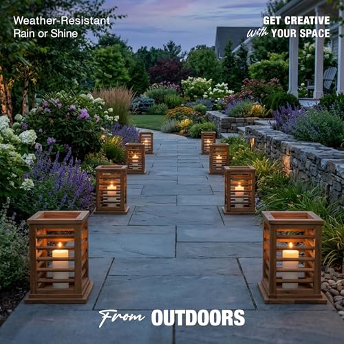 Premium 11.5" H Lantern Decorative Indoor & Outdoor - Large Wooden Candle Lantern & Plant Stand for Holiday Decor, Farmhouse, Patio, Table | Golden Teak Finish