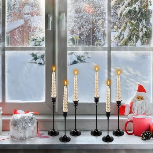 12pcs Black Candle Holder, Black Candlestick Holders Taper Candle Holders for Pillar Candles Sticks Holder Decor Halloween Christmas Decorations Candle Stick Holder Candelabros para Centros de Mesa - color: Black - 12pcs