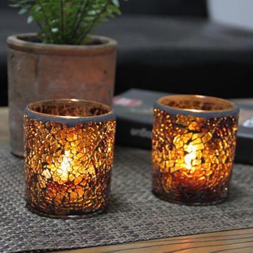 Ciieeo Vintage Style Candlestick Ornament Glass Candle Holder 2.95X2.95X3.34In Scented Candle Craft Desktop Decoration for Home Office Weddings