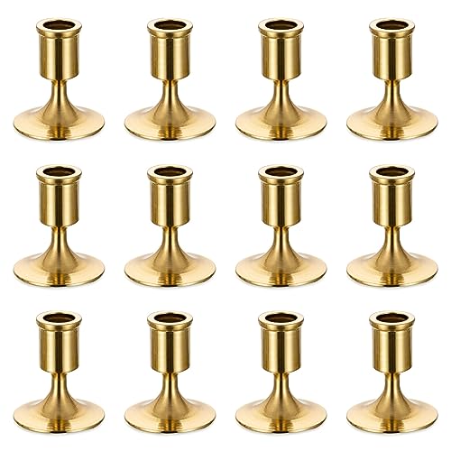 Sziqiqi Candlestick Taper Candle Holders - Gold Candle Stick Candle Holder Bulk Decorative Table Centerpiece for Wedding Reception Christmas Candlelight Dinner Bridal Showers Party Decor Pack of 12 - color: Gold-style 1, size: 12 Pcs
