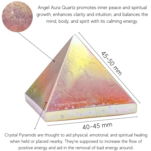 Amazing Gemstone Angel Aura Quartz Pyramid Crystal Healing Stones - 2" Great Pyramid Figurine of Natural Stone Pyramid for Meditation, Reiki, Chakra Balancing and Crystal Pyramids Grid - color: Angel Aura Quartz