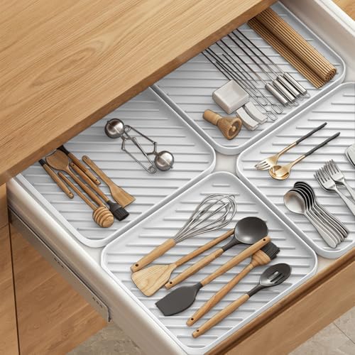 Silicone Organizer Tray for Kitchen Sink and Bathroom, Dishwasher Tray, Versatile Bathroom and Drawer Organizer Trays, Non-Slip Countertop (White) - color: White