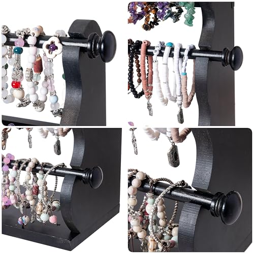 4 Tier Wooden Bracelet Holder, Bangle Watch Necklace Display Storage Antique Bracelet Display Stand Jewelry Holder Stand for Store, Showcase and Home Storage Black 4 Tier Wooden Bracelet Holder - style: 4 Tier Standing-Black