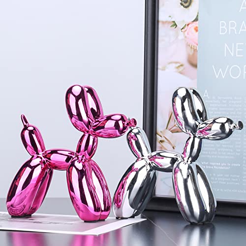 Red Balloon Dog Decor, Animal Shelf Decor, Preppy Room Cute Statue, Bedroom Modern Sculpture Desk, Office Gold Decorations Small Figurines - color: Rose Red, size: 11.8*11.8*4.7inch