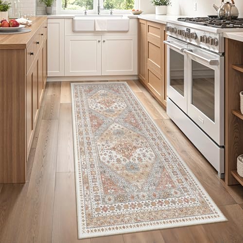 zesthome 2x6 Runner Rug for Hallways, Machine Washable Rug, Non Slip Vintage Low Pile Runners, Stain Resistant Runners for Entryway, Kitchen, Bathroom, Laundry Room, Corridor - color: Orange, size: 2' x 6' (Runner)