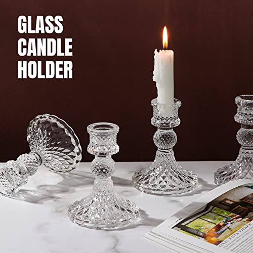 DARJEN Candlestick Holders Set,12Pcs 4" H Taper Candle Holders Bulk, Clear Glass Candle Holders for Wedding, Spring Party, Romantic Dinner, Festival & Windowsill Decor - color: Dimond Pattern