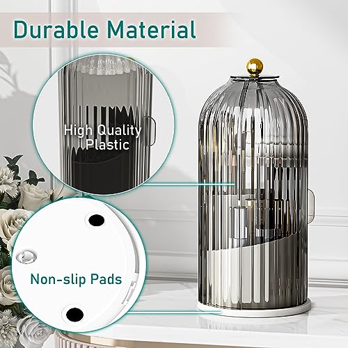 GAXmi Makeup Brush Holder with Lid Cosmetic Tools Organizer 360 Rotating Waterproof Dustproof Beauty Brushes Storage for Vanity, Grey - color: Grey