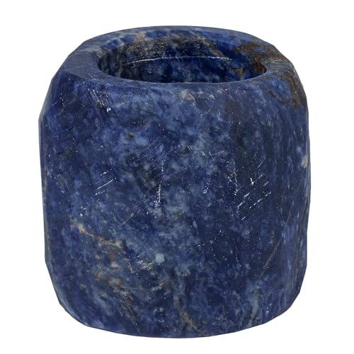 rockcloud Natural Raw Blue Sodalite Taper Tea Light Candle Holder Air Plant Holder Healing Stone Home Decoration Figurine - color: Blue