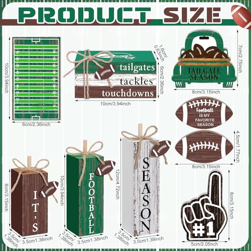 Vercraft 11 Pcs Football Table Decorations Football Tiered Tray Decor Centerpiece Decorative Wood Books Table Top Decor Tailgates Tackles Touchdowns Wooden Sign for Home Party Supplies - style: Football