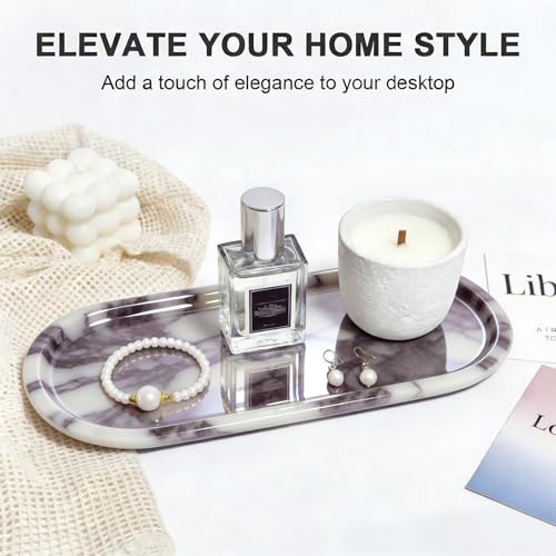 Natural Marble Decor Tray - Hand-Polished Luxury Organizer for Vanity, Bathroom | Cosmetics Perfume Jewelry Display Tray (Calacatta Violet Oval Tray, 11" x 5" x 0.7") - color: Calacatta Violet Oval Tray, size: 12" x 8" x 0.7"
