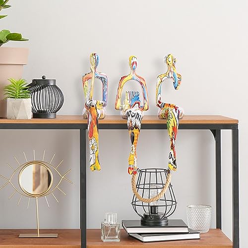SHENGTIAN Resin Reading Sculpture Graffiti Decor Sitting Thinker Statue Abstract Sculptures, Bookshelf Decor Accents Resin Gold Figurines for Home Office Living Room Shelf Desktop Decor (Graffiti-2)