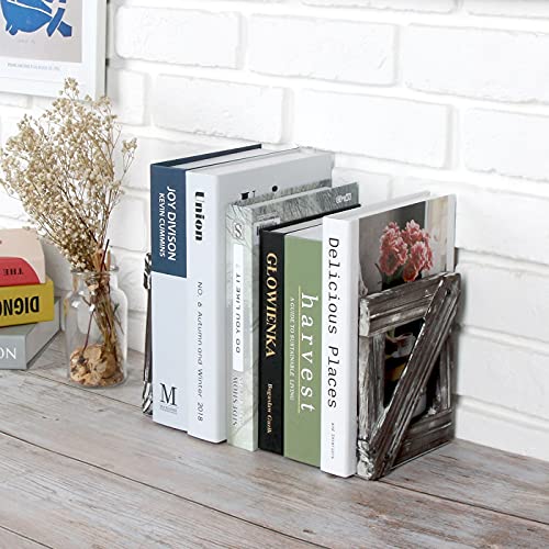 J JACKCUBE DESIGN Rustic Bookends 1 Pair, Decorative Farmhouse Bookend for Heavy Books Magazine DVD on Desk Table Shelf - MK709A - color: Rustic Wood