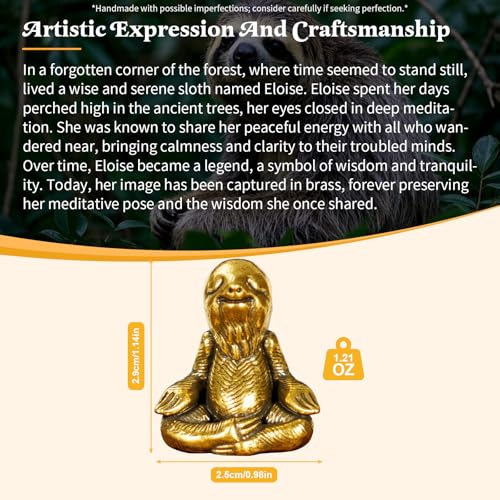 CHOVY Retro Handcrafted Meditating Sloth Statue - 100% Solid Brass Seated Sloth in Thoughtful Pose, Vintage Style Collectible Art Piece for Home & Office | Unique Gift for Nature Lovers - style: Meditating Sloth