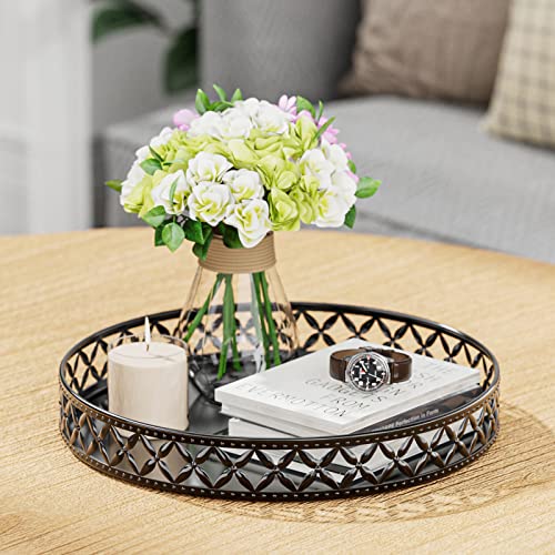 Vanity Tray for Bathroom Counter - 11 Inch Black Decorative Tray Bathroom Counter Tray Organizer for Perfume Cosmetics Jewelry Makeup - color: Floral-black