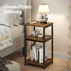 Simple Trending Side Table, End Table Night Stand, 3 Tiers Shelf for Living Room, Rustic Brown