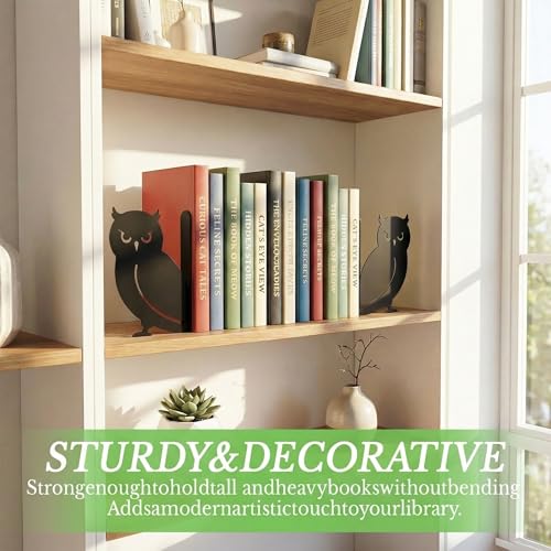Sanwarm Metal Bookends Owl Minimalist Book Ends Decorative Bookend for Home Office Library Desk Book Shelves Decor, Gift for Reading Enthusiasts Non-Skid Book Stoppers Holder (Black 1 Pair) - color: Owl