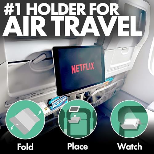 Flight Flap Airplane Tablet Holder, Flexible Cell Phone and Tablet Holder Extra Large 12x7”, Folding Cellphone Stand for Desk, Kindle, Bed, Airplane Gadgets Long Travel Essentials (Black) - color: Black, size: Extra Large