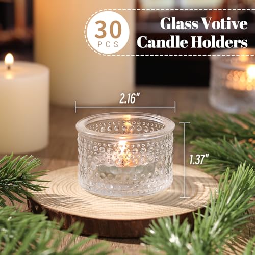 NITIME 30Pcs Clear Votive Candle Holders, Tealight Candle Holder Glass for Wedding Decorations, Polka Dot Glass Candle Holder forTable Centerpiece, Home and Party Decor - color: Clear