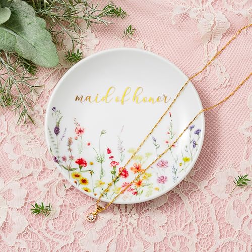 Crisky Jewelry Ring Dish for Maid of Honor Gifts from the Bride, Personalized Bridesmaid Proposal Gifts Idea Trinket Tray - style: Wedding Maid of Honor