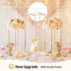 Nuptio Gold Vase for Wedding Centerpieces with Acrylic Panel - 2 Pcs 23⅝ inch Tall Vases Centerpiece for Tables Home Party Decorations - size: 23⅝ inch Tall