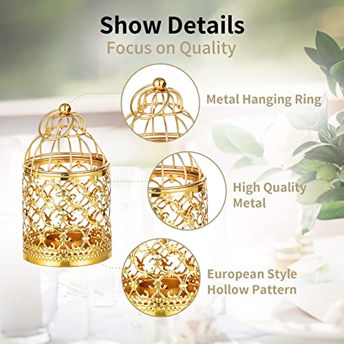 2 Pcs Small Metal Tealight Hanging Birdcage Lantern, Vintage Decorative Centerpieces of Wedding, Party, Gold - color: Gold, size: 2Pcs
