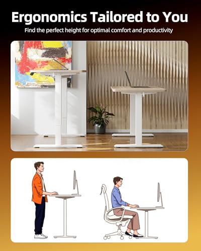 TIQLAB Electric Standing Desk, 47 * 24 Inches Adjustable Height Stand up Desk,Sit Stand Home Office Table with Splice Board, Light Walnut - color: Light Walnut, size: 47*24 inch