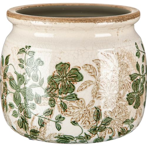 Vintage Planter Large Ceramic Plants Pot Beige Green Leaves Ice Crack Farmhouse Scroll Vase Flower Vase Pot Indoor Outdoor Home Kitchen Decor Rustic Cottage Antique Decorative Plants Gift - color: Beige Green, size: Leaves