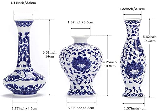 Set of 3 Small Blue & White Porcelain Vases, Fambe Glaze Porcelain Vases Set of 3, Classic Ceramic Flower Vases for Home Décor - color: Blue & White Porcelain Set