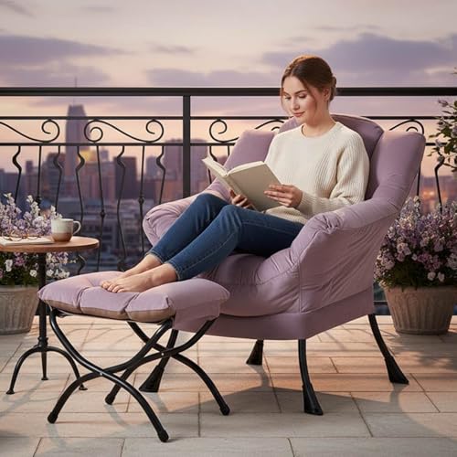 Tiita Lazy Chair with Ottoman, Purple Modern Large Accent Armchair, Comfy Leisure Sofa Reading Chair with Footrest for Bedroom, Living Room, Dorm Rooms, Garden, Velvet Light Purple - color: Light Purple