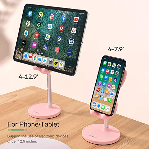 Cute Bunny Cell Phone Stand for Desk, Height & Angle Adjustable, Anti-Slip Desktop Phone Holder, Universal for All 4-10" Mobile Phones & Tablets (Pink) - color: Pink