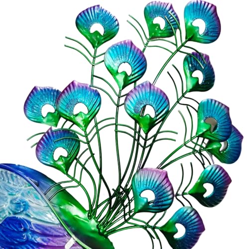 HICIVI Metal peacock wall decor peacock wall art with colorful glass wings, suitable for hanging living room front door garden home decoration 18''