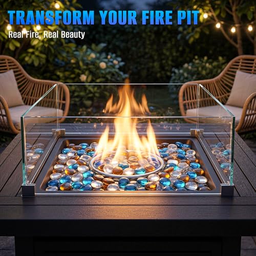 Mr. Fireglass 10 Pound Blended Fire Glass Beads, 1/2" High Luster Mixed Colored Fire Glass Drops for Fireplace Fire Pit & Lanscaping, Caribbean Blue, Crystal Ice, Caramel - color: Caribbean Blue, Crystal Ice, Caramel, size: 1/2 inch, 10 Pounds
