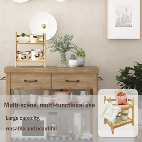 Risers Display Stands ,Tiered Tray Stand Wooden Perfume Organizer Cologne Display Shelf 2 Tier Small Fragrance Stand Skincare, Spice Shelf Matcha Station