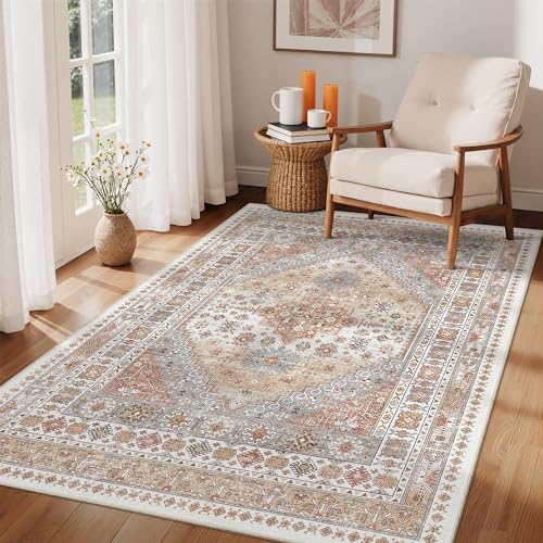 zesthome 3x5 Area Rug Ultra Soft Washable Rug, Non Slip Area Rug Indoor Entrance, Stain Resistant Rugs for Living Room Bedroom Vintage Home Decor (Orange,3'x5') - color: Orange, size: 3' x 5' (Rectangular)