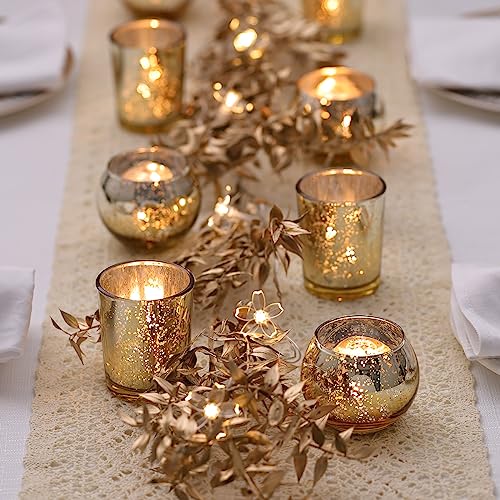 LETINE Gold Votive Candle Holders Set of 36 - Speckled Mercury Gold Glass Candle Holder Bulk - Ideal Spring Summer Decor for Wedding Centerpiece Table，Valentine's Day Decorations Indoor - color: Gold