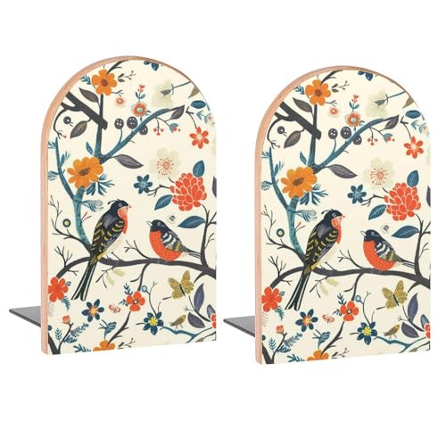 Birds and Butterfly Tree Book Ends Decorative Wood Bookends for Shelves Kids Room Desk Home Office Book Stoppers for Books, DVDs, 1 Pair/2 Pieces(5x3.1 in) - color: Birds Butterfly Tree