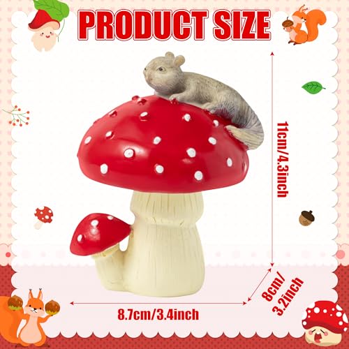 Squirrel Mushroom Resin Statue - Cute Squirrel Mushroom Statue for Desk Living Room Resin Figurine for Home Patio Office Decoration Cute Plant Statues for Tabletop Garden Backyard Decoration - style: Squirrel