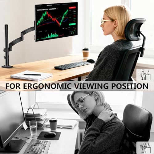 WALI Single Long Monitor Arm - Computer Monitor Arm Desk Mount for 13-32 inch, Hold up to 19.8lbs, Extra Long Adjustable Stand, Full Motion Tall Arm, VESA 75/100mm, (GSDM001L) - size: 13"-32", style: Single Arm